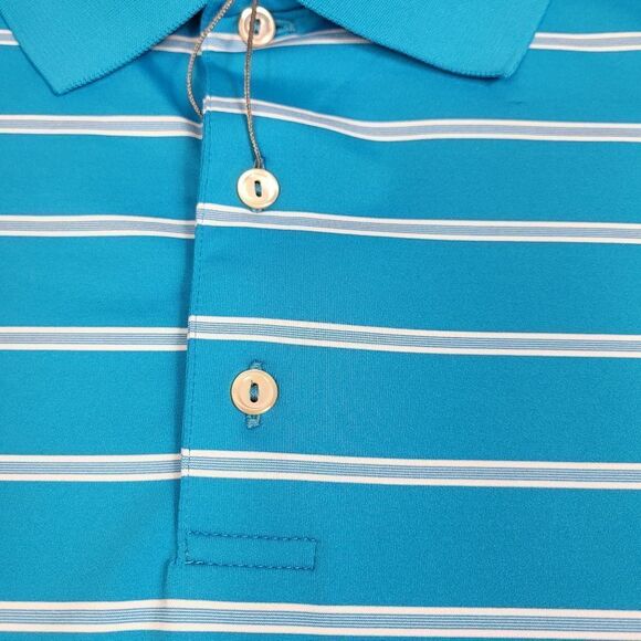 Peter Millar Summer Comfort Mens Size L Golf Polo Shirt Striped Aqua Blue New - Picture 4 of 11